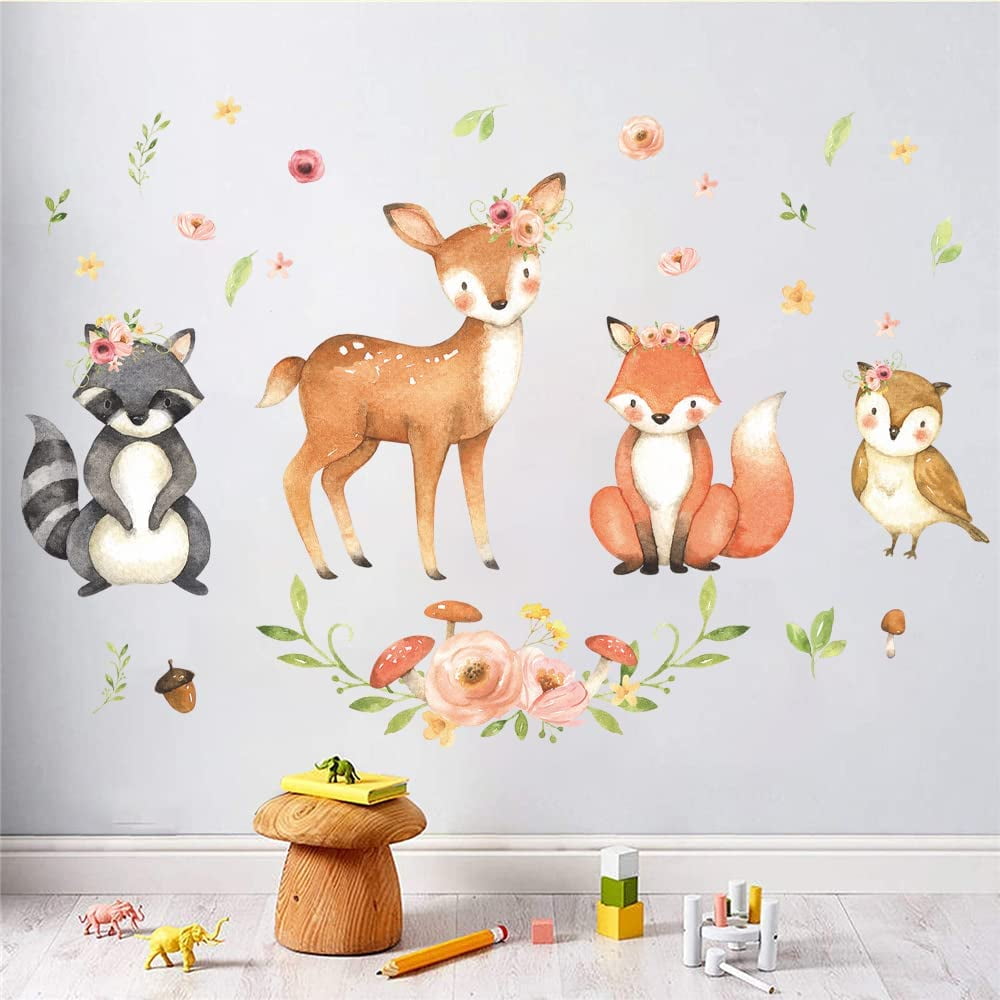 Woodland Theme Kids Room Wall Decal Fabric Wall Decal Room Mural Nursery  Decal Forest Animal Decals Pine Trees Stickers Baby Decor - Etsy